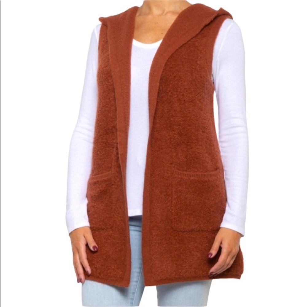 Rachel Zoe Wool Blend Open Front Vest with Hood in Cinnamon Brown Color